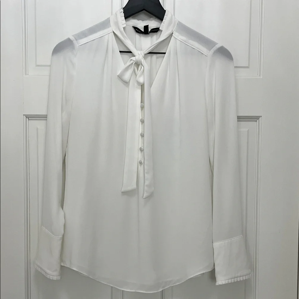 White House Black Market Chiffon Bow Tie V-Neck Blouse - Size 0